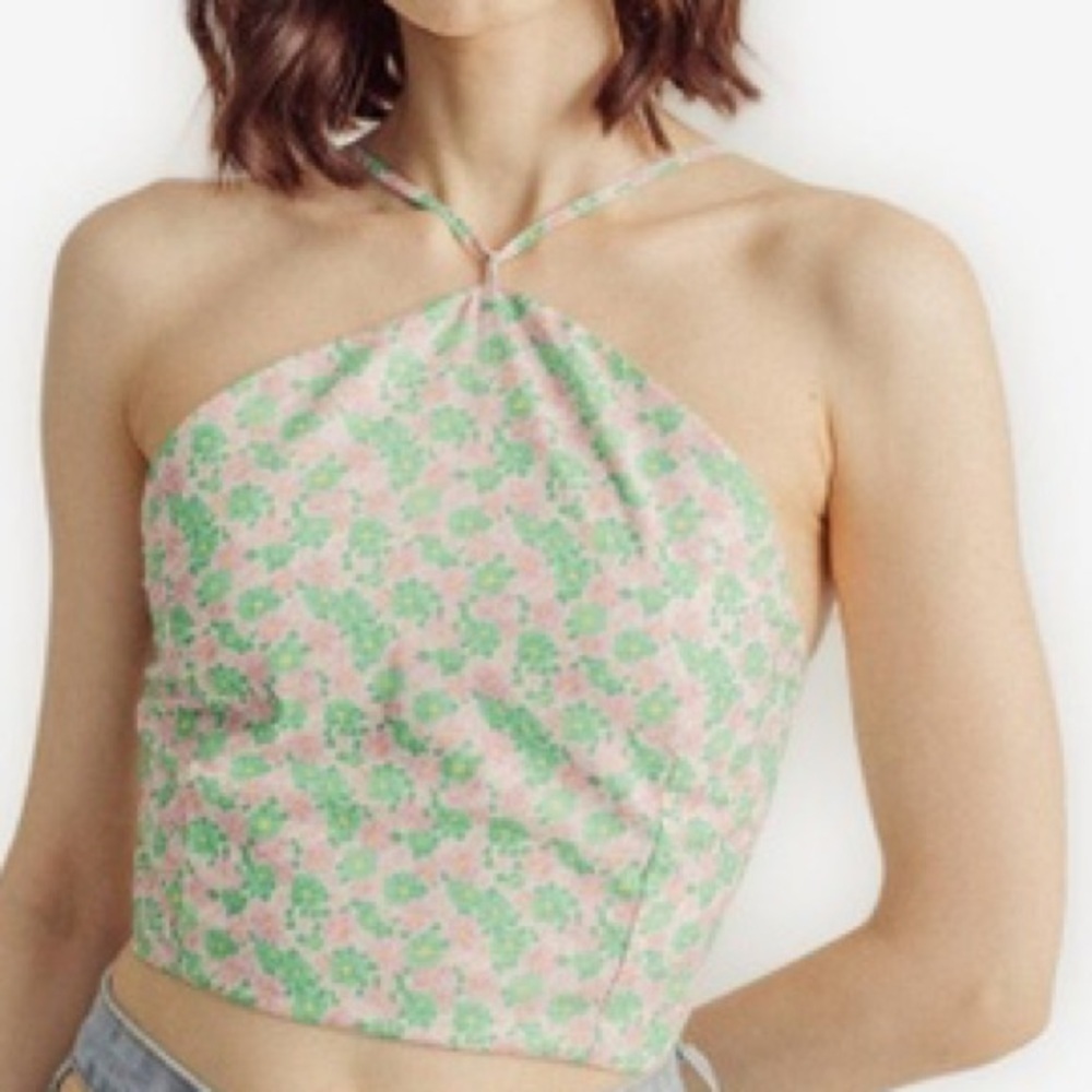 ZARA satin Floral Halter Neckline Top